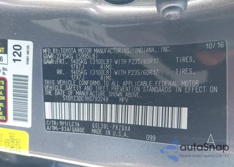 2017 Toyota Sienna Xle Premium 8 Passenger из США, поврежденный, VIN 5TDYZ3DC1HS793249